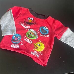 Sesame Street Red Pullover with Gray Layered-Look Sleeves 6-9m
